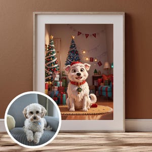 Funny Cartoon Dog Portrait, Custom Pet Portrait, Christmas Pet Portrait, Personalized Pet Portrait , Dog Memorial Gift, Cat Portrait Gift