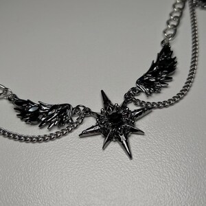 gothic necklace, black necklace, star necklace, winged angel pendant, gothic jewelry, dark angel wing, vampire aesthetic, grunge jewelry, chain necklace, dark aesthetic, statement necklace, edgy necklace, y2k jewelry