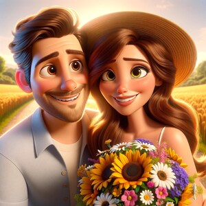 Custom Couple Pixar Style Cartoon Portrait, Cartoon Portrait from Photo, Pixar Character Portrait, Valentine’s Day Gift, Family Portrait