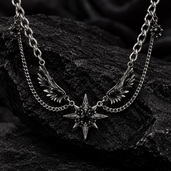 Gothic Necklace, Winged Angel Pendant, Dark Angel Wing Jewelry, Vampire Aesthetic, Y2K Grunge