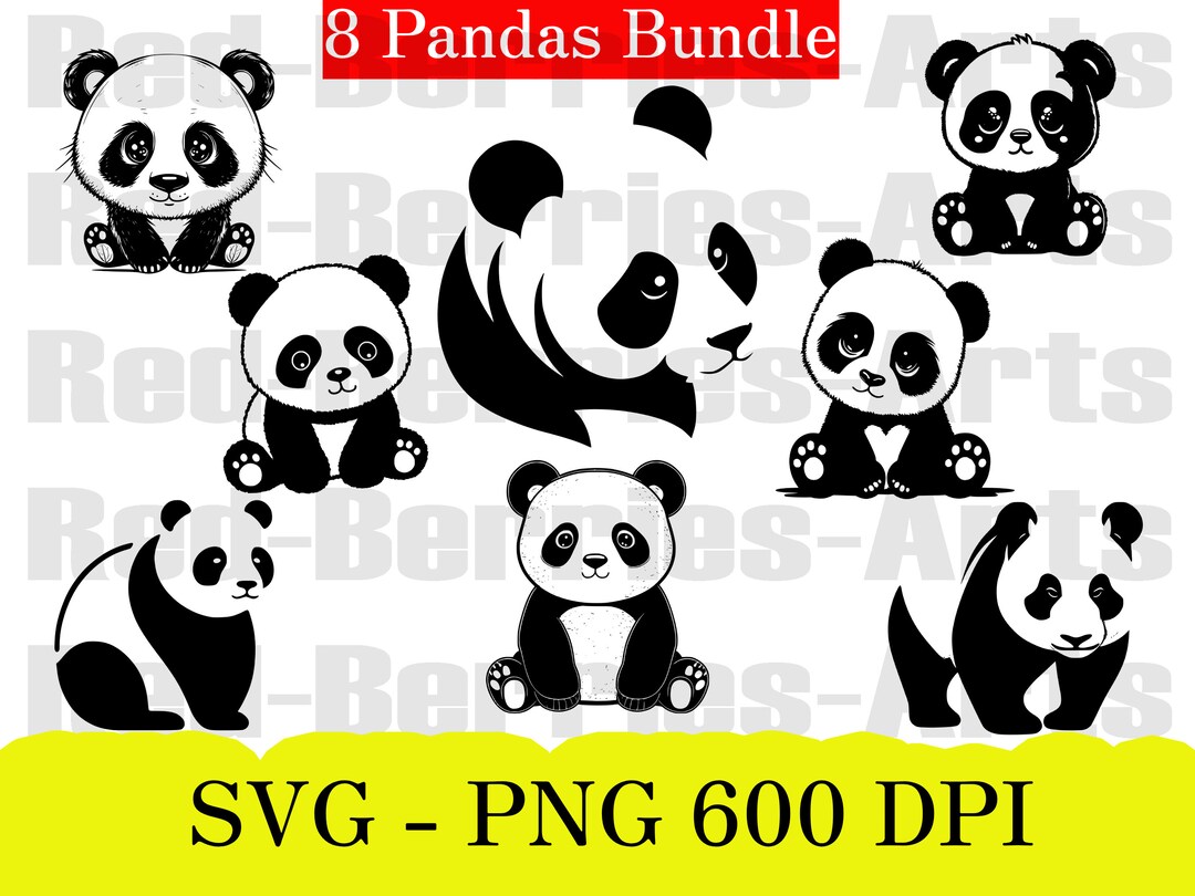 8 Pandas Svg Bundle, Panda Svg, Panda Bear Svg, Panda Clipart, Bear Svg ...