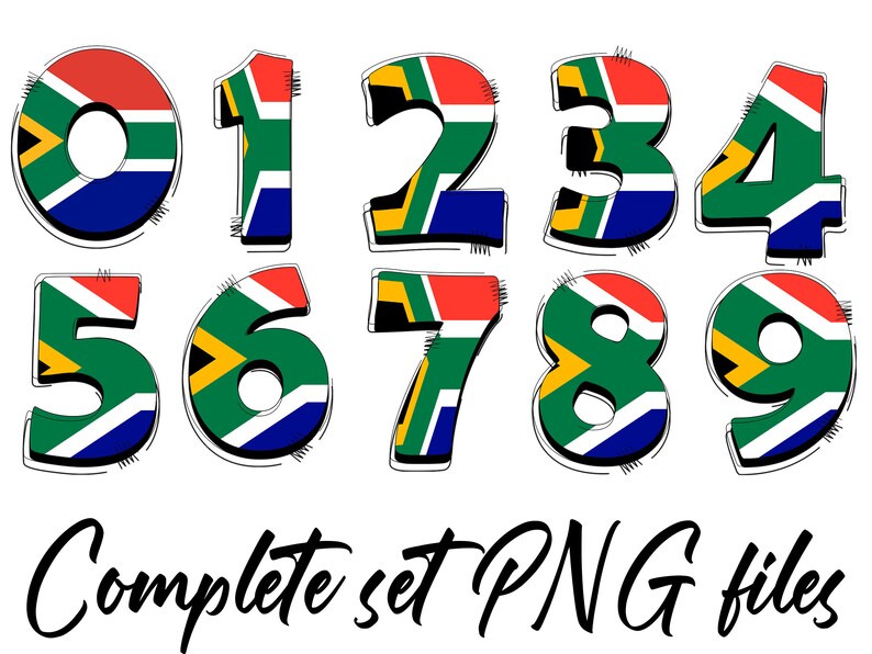 South Africa Alphabet Letters and Numbers PNG Bundle, 36 Files of South