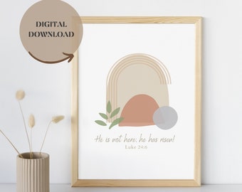 Downloadable Christian Easter printable tomb He is risen poster minimalist Christian Easter printable wall art empty tomb risen Jesus print