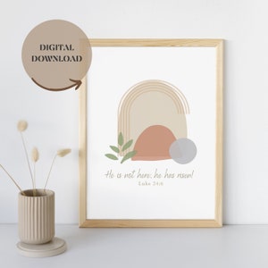 Herunterladbare christliche Ostern druckbare Grab ist er auferstandene Plakat minimalistische christliche Ostern druckbare Wandkunst leere Grab auferstandene Jesus Druck
