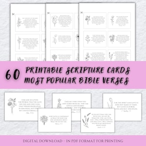 60 Most Popular Bible Verses Cards Printable Mini Scripture Cards Digital Download Printable Bible Memory Affirmation Cards