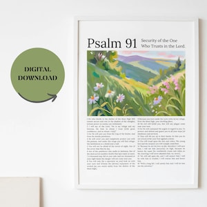 Downloadable Psalm 91 poster Psalms 91 instant download wall art Psalm 91 Bible verses downloadable scripture art Christian decoration