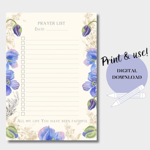 Christian Prayer List Printable Christian daily planner Prayer Sheet Printable Prayer list Prayer planner Downloadable Christian sheet