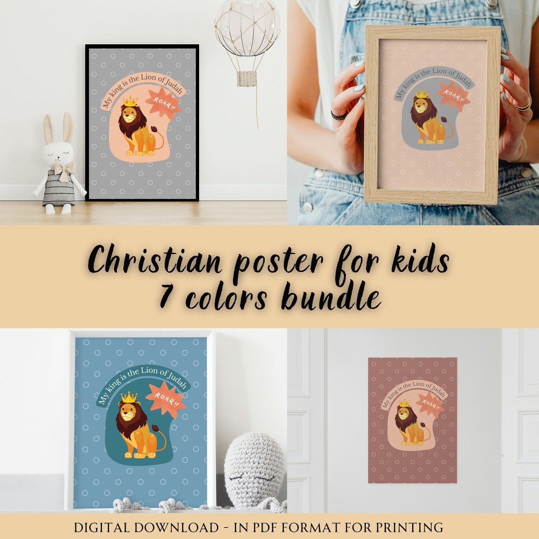 Christian Wall Art for Kids Printable Poster Lion of Judah for Children ...