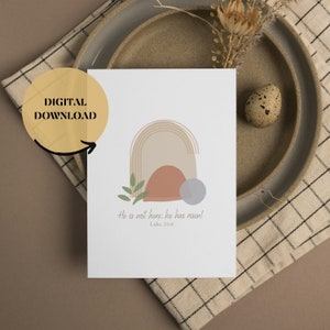 Herunterladbare christliche Ostern druckbare Grab Er ist auferstanden Karte minimalistische christliche Ostern druckbare leere Grab auferstandene Jesus Druckkarte
