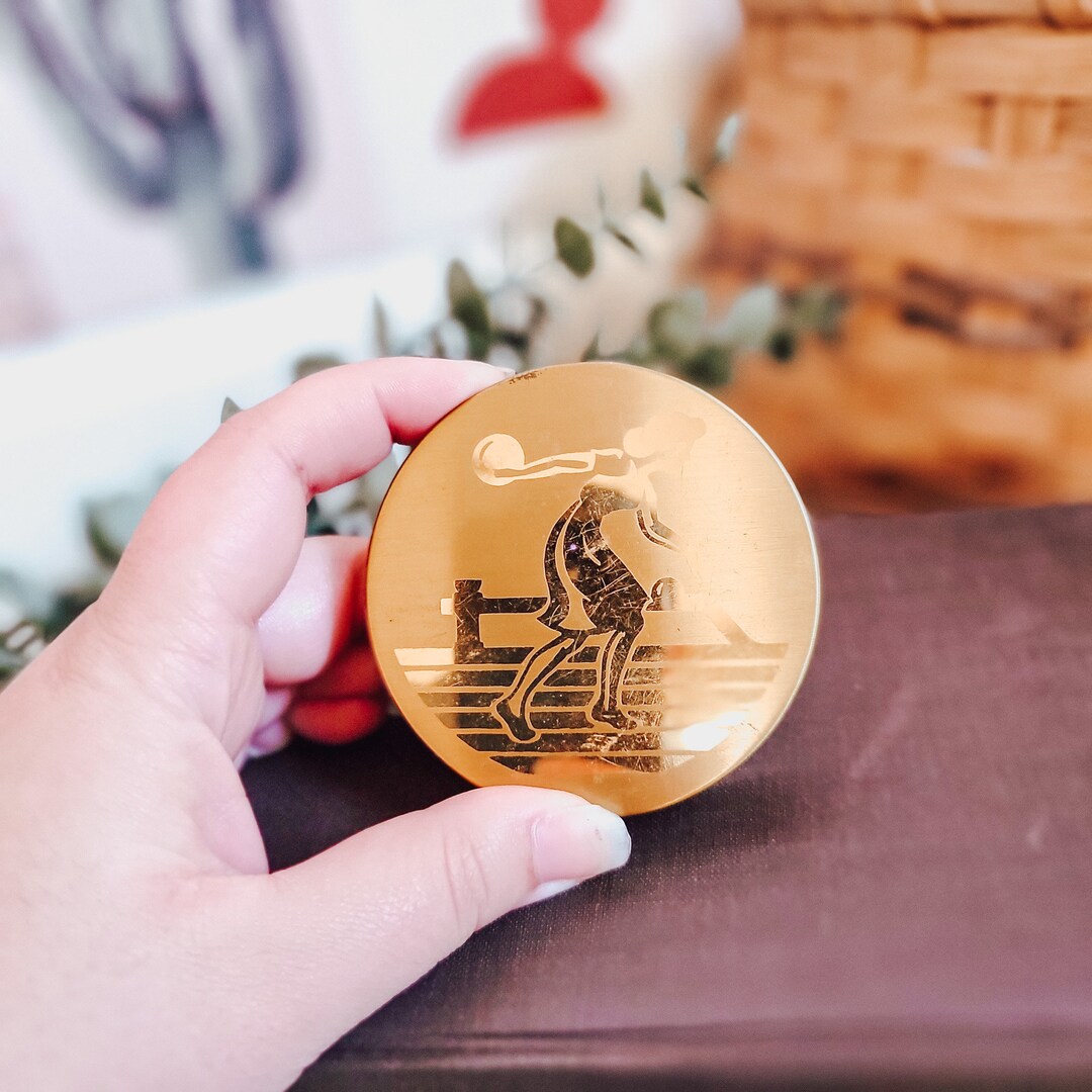Vintage Brass Mirror Compact Women's Bowler Design | 1950s Mirror ...