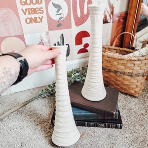 Vintage White Rough Ceramic Candlestick Holders Set of 2 | Vintage Home Decor Primitives Antiques Vintage Candlestick Holders Wedding Gifts