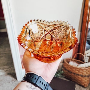 Vintage Amber Glass Cut Sawtooth Candy Dish Bowl | Kitchenware Vintage Amber Glass Glassware Art Unique Glassware Gift for Her Gifts
