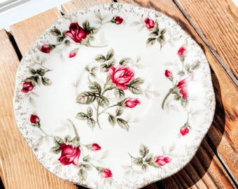 Vintage Lefton China Rose Chintz Pattern Saucer | Vintage Kitchenware Decorative Plates Wall Decor Pink Floral Saucers