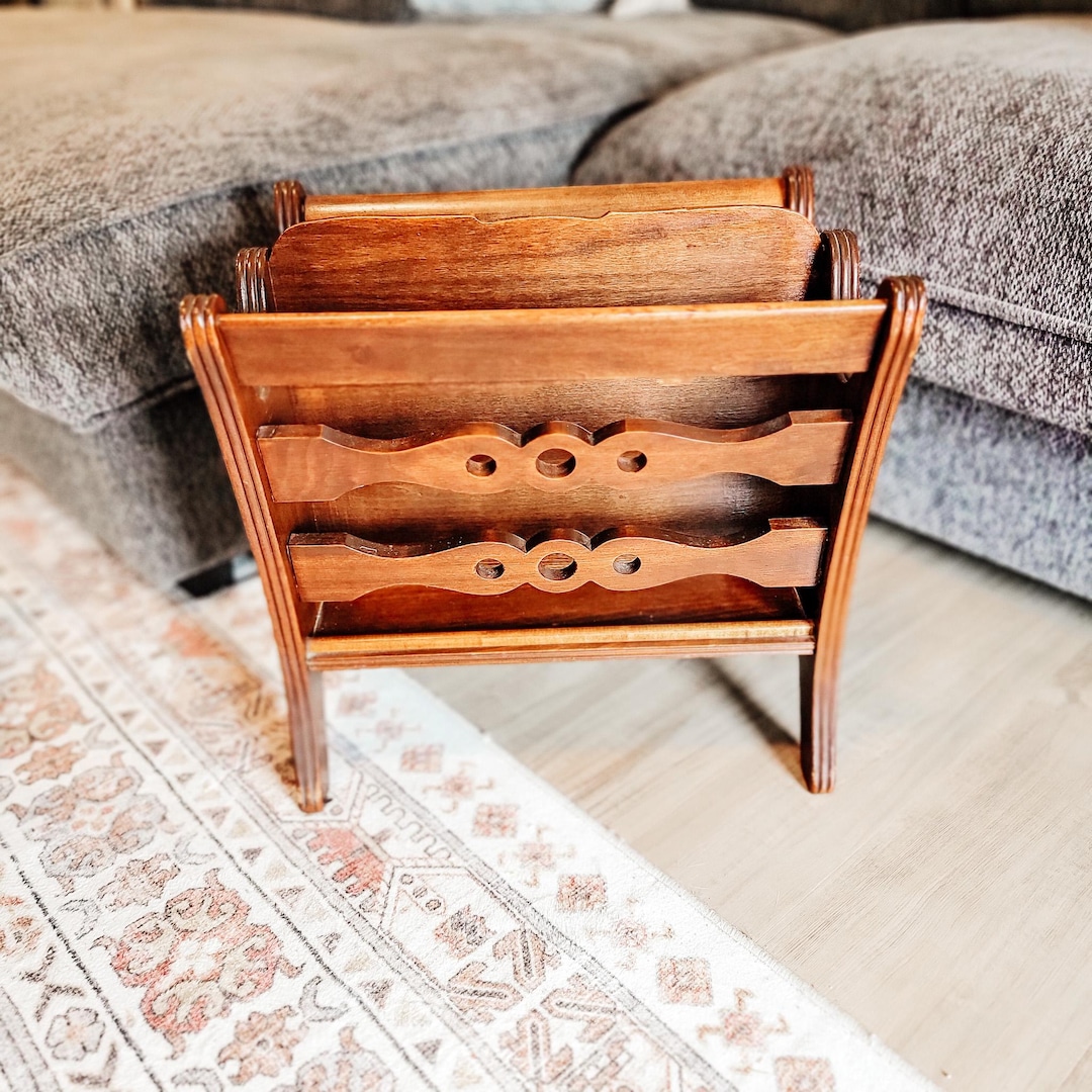Vintage Butler Style Solid Wood Magazine Rack | Vintage Home Decor ...