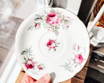 Vintage Lefton China Elegant Pink Rose Saucer | Vintage Kitchenware Decorative Plates Wall Decor Floral Saucers