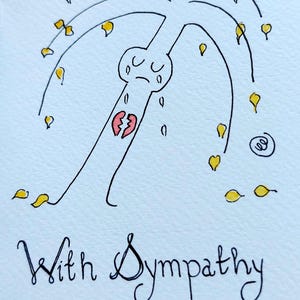 Carte de sympathie avec écriture, aquarelle originale, H 6 po. x L 5 po. environ, avec enveloppe
