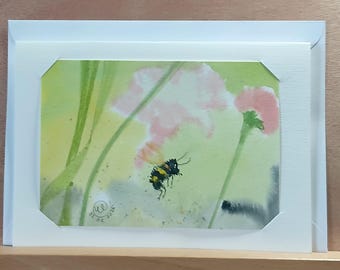 Tarjeta de felicitación para cualquier ocasión, Flying Bee, con sobre, 8 x 6 pulgadas, acuarela original