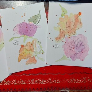 conjunto de 4 pinturas de rosas, tamanho de cartão postal sem montagem, 6 x 4 pol., aquarela original, sem moldura