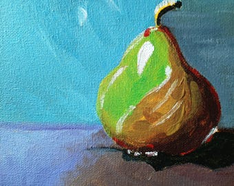 Original Stillleben Birne, Acryl auf Leinwand, 30 x 21 cm