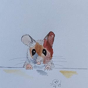 Blank Greeting Card, "Cute Mouse", original watercolour, 5x7" (127x178mm) with envelope