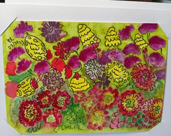 Tarjeta original pintada a mano con acuarela, "Solo para decir... Flora australiana", 5x7 pulgadas, con sobre.