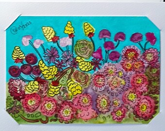Tarjeta original en blanco pintada a mano con acuarela, flora australiana, 5x7 pulgadas, con sobre.