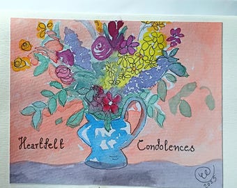 Tarjeta de condolencias, acuarela original, 6 x 8 pulgadas, con sobre.