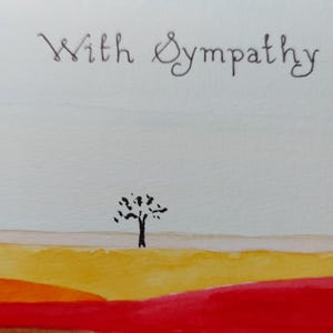 Tarjeta de condolencias con escritura y sobre, puesta de sol en Adelaide Plains, acuarela original, 7 x 5 pulgadas