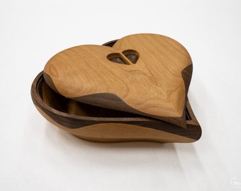 Heart Box - Cherry Wood with Walnut Middle Wave - Custom Jewelry Box Design