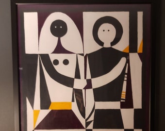 Reproduction - Alexander  Girard - black - white - purple - yellow - woman - man - acrylic - painting
