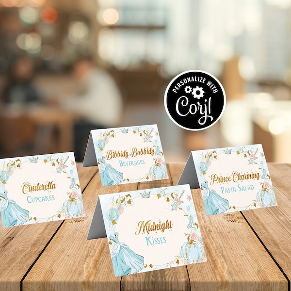 EDITABLE Cinderella Buffet Tent Cards, Blue Princess Printable Food Card, Buffet Labels, Baby Shower, Bridal Shower, Birthday, 041-M