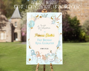 EDITABLE Cinderella Welcome Sign Template, Blue Princess Birthday, Cinderellar Decor, Cinderella Themed Event, Digital or Printed, 041-M