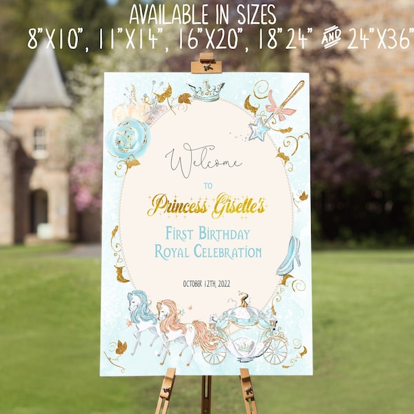 EDITABLE Cinderella Welcome Sign Template, Blue Princess Birthday, Cinderellar Decor, Cinderella Themed Event, Digital or Printed, 041-M