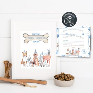 BEWERKBAAR Adopteer een puppyteken, puppy adoptiecertificaat, puppyfeest, hondenfeest, jongen puppy verjaardag, instant download, afdrukbaar, 019-M