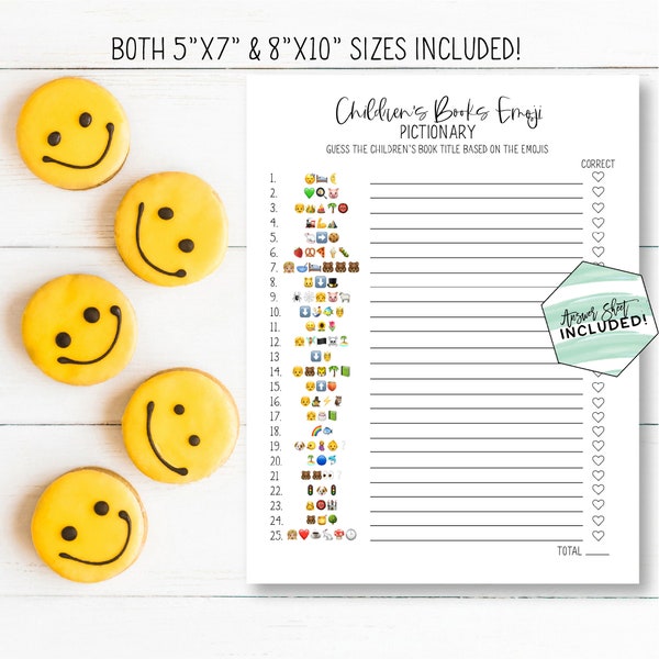 Emoji Baby Shower Game, Digital Baby Shower Emoji Pictionary, Children's Books Emoji Game, Pop Culture Game, Instant Download, Printable