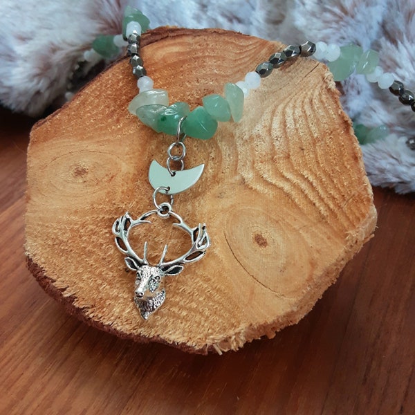 Stag necklace for Cernunnos or Artemis worship, Good luck necklace Abundance jewelry, Pagan necklace