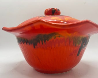 Midcentury Orange Lava Drip Glaze Covered Serving Dish