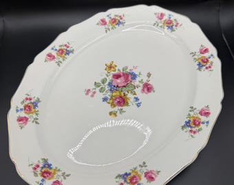 Vintage Canonsburg Pottery Serving Platter – Keystone Rose Floral Gold Trim 13.5” Oval