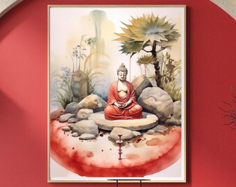 Impresión de acuarela de Buda: Arte de meditación zen, decoración bohemia (descarga digital)