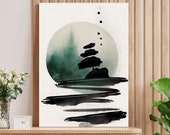 Zen Garden Watercolor Print: Moonlight Boho Wall Art (Digital Download)