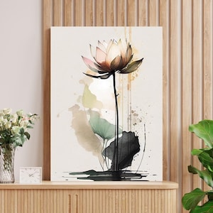 Lotus Zen Flower Japanese  Printable Wall Art | Zen Painting | Zen Garden | Japandi Art |  Floral Bothanical Poster