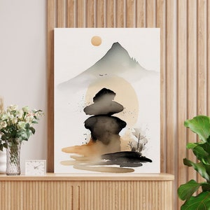 Zen Wall Art Printable | Watercolor Print | Feng Shui Decor | Modern Neutral Abstract | Japandi Wall Art