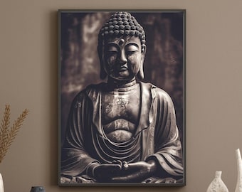 Lámina artística de estatua de Buda zen: Decoración de yoga espiritual (descarga digital)