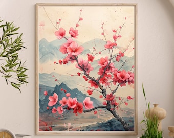 Cherry Blossom Japandi Print: Zen Garden Floral Art (Digital Download)