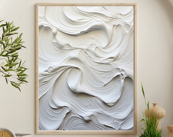 Textured White Abstract Art Print: Mid-Century Modern Decor (Digital Download)