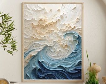 Abstract Texture Wall Art: White & Blue Neutral Decor (Digital Download)