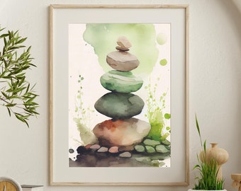 Zen Stones Watercolor Art Print: Meditation Poster (Digital Download)