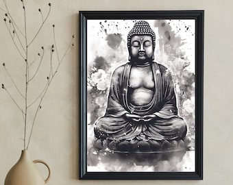 Impresión artística de estatua de Buda zen: Decoración de yoga bohemia (descarga digital)