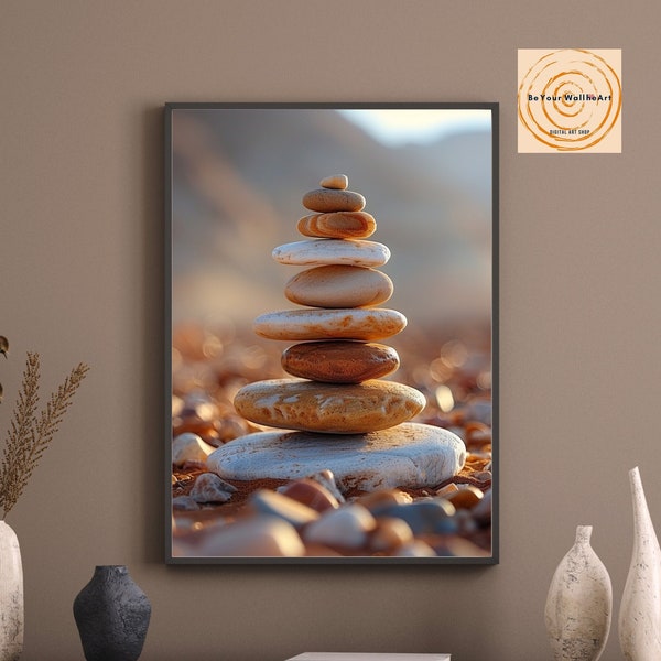 Zen Balancing Yellow Stones Close Up Photography| Zen Printable Wall Art | Zen Stones | Mindfulness Poster | Meditation | Digital Art