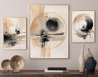 Set of 3 Wabi Sabi Watercolor Prints: Japanese Zen Art (Digital Download)